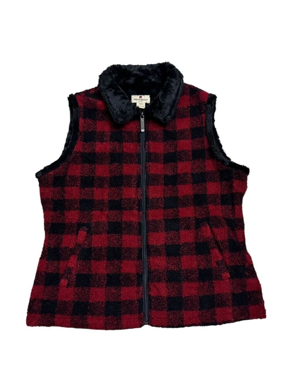 WOOLRICH PLAID Faux Fur Fleece Vintage Y2K Designer Fall Vest Womens Large